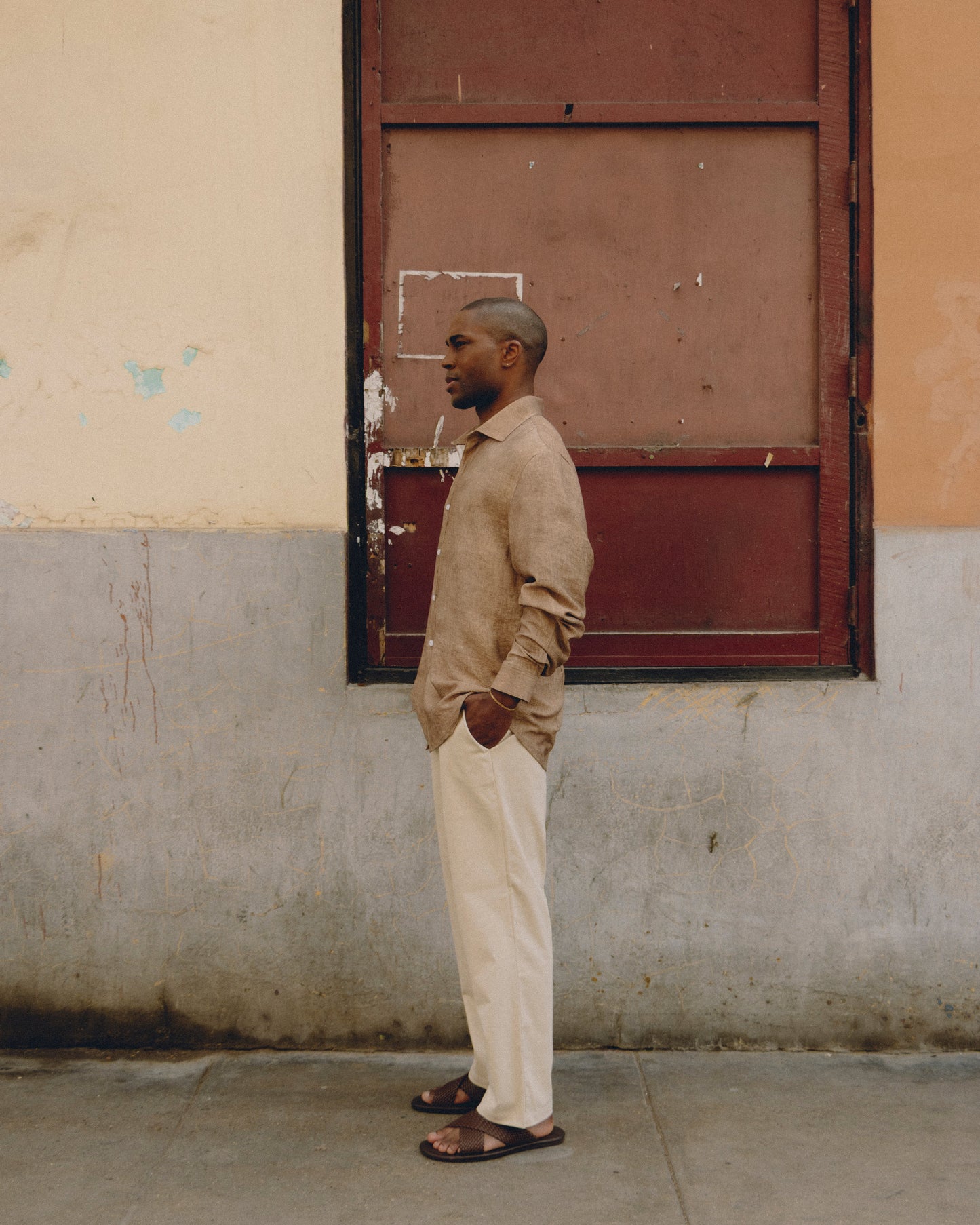 Camisa mezcla de lino - mármol marrón