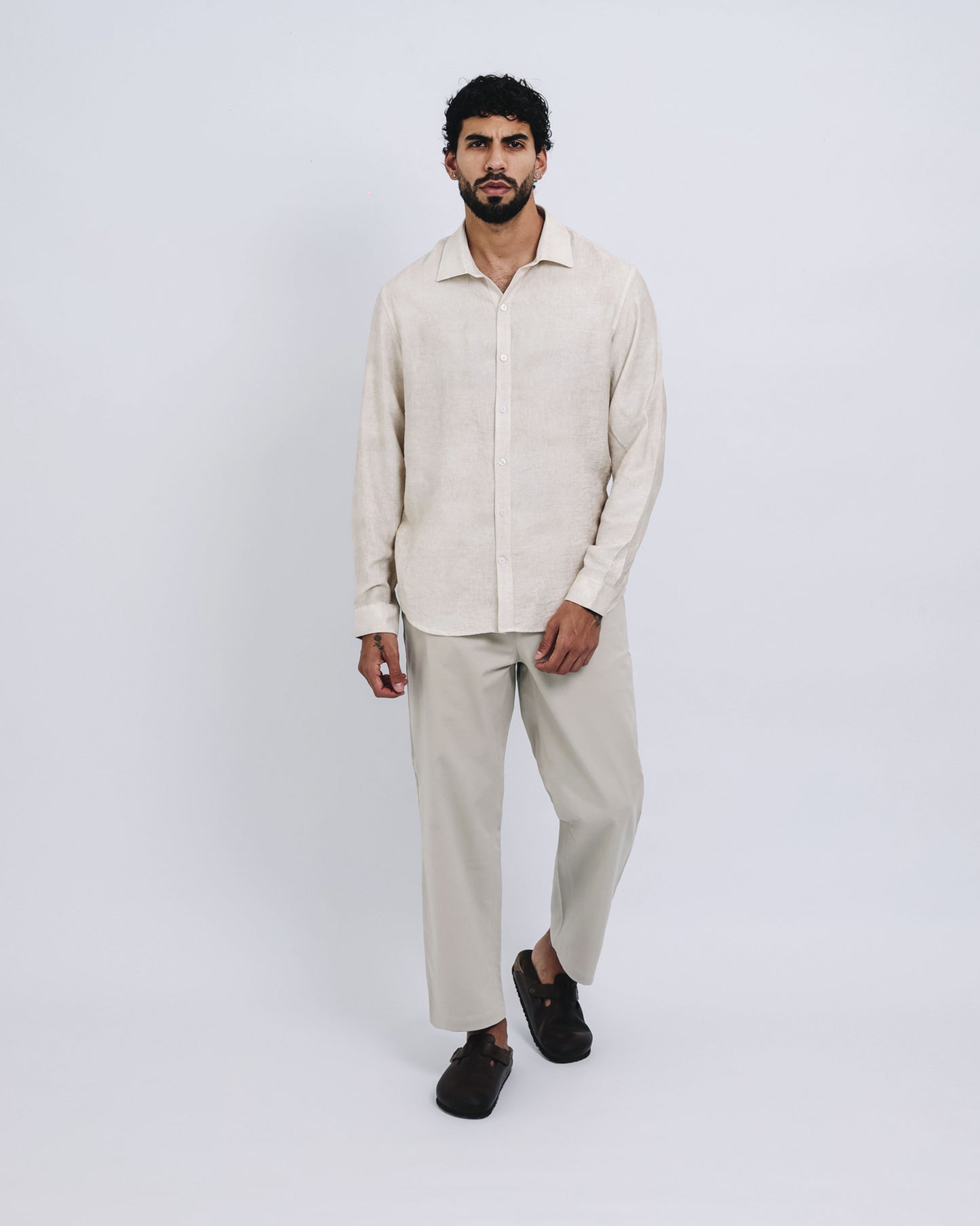 Camisa mezcla de lino - mármol crema