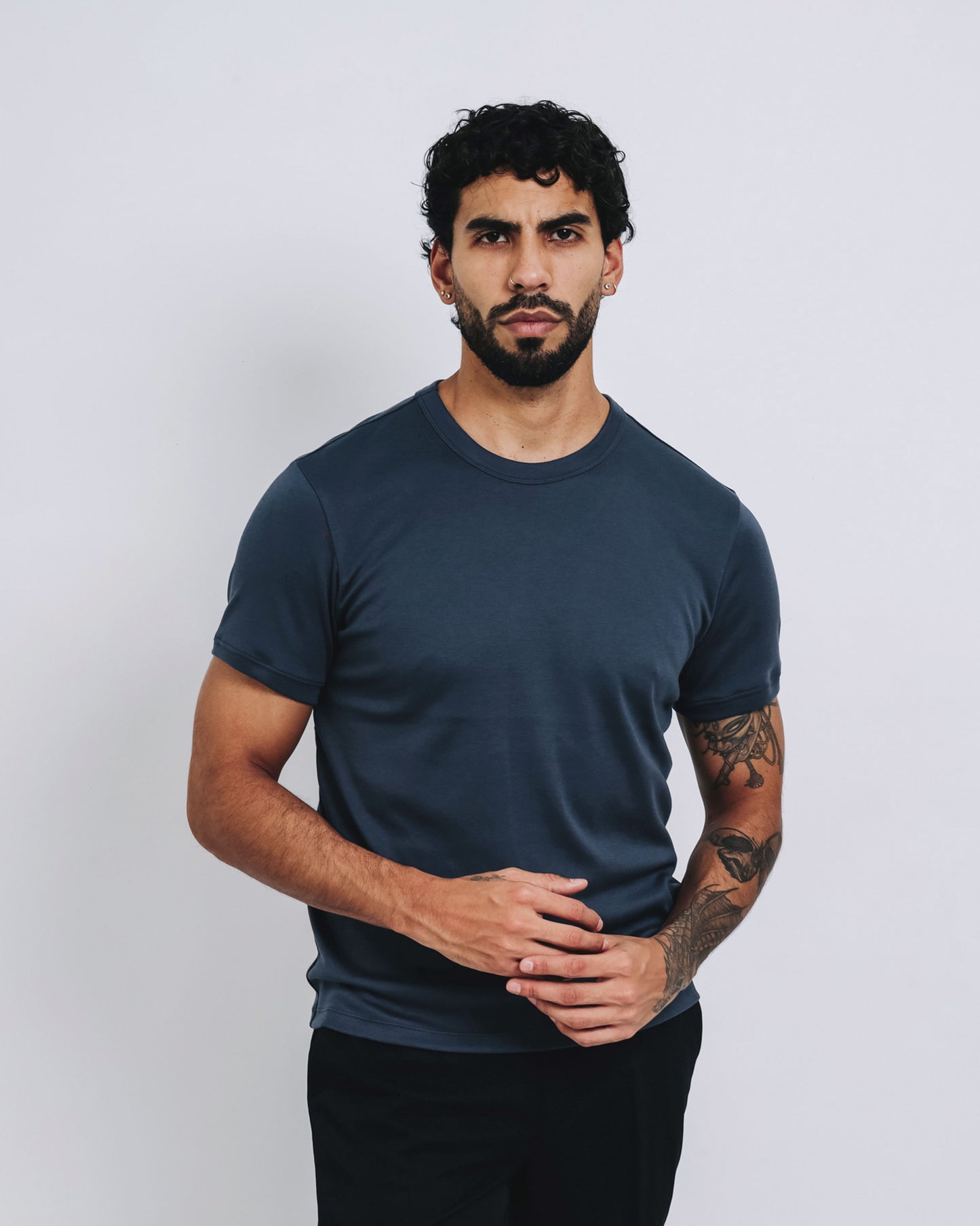 Camiseta básica de pima - azul acero