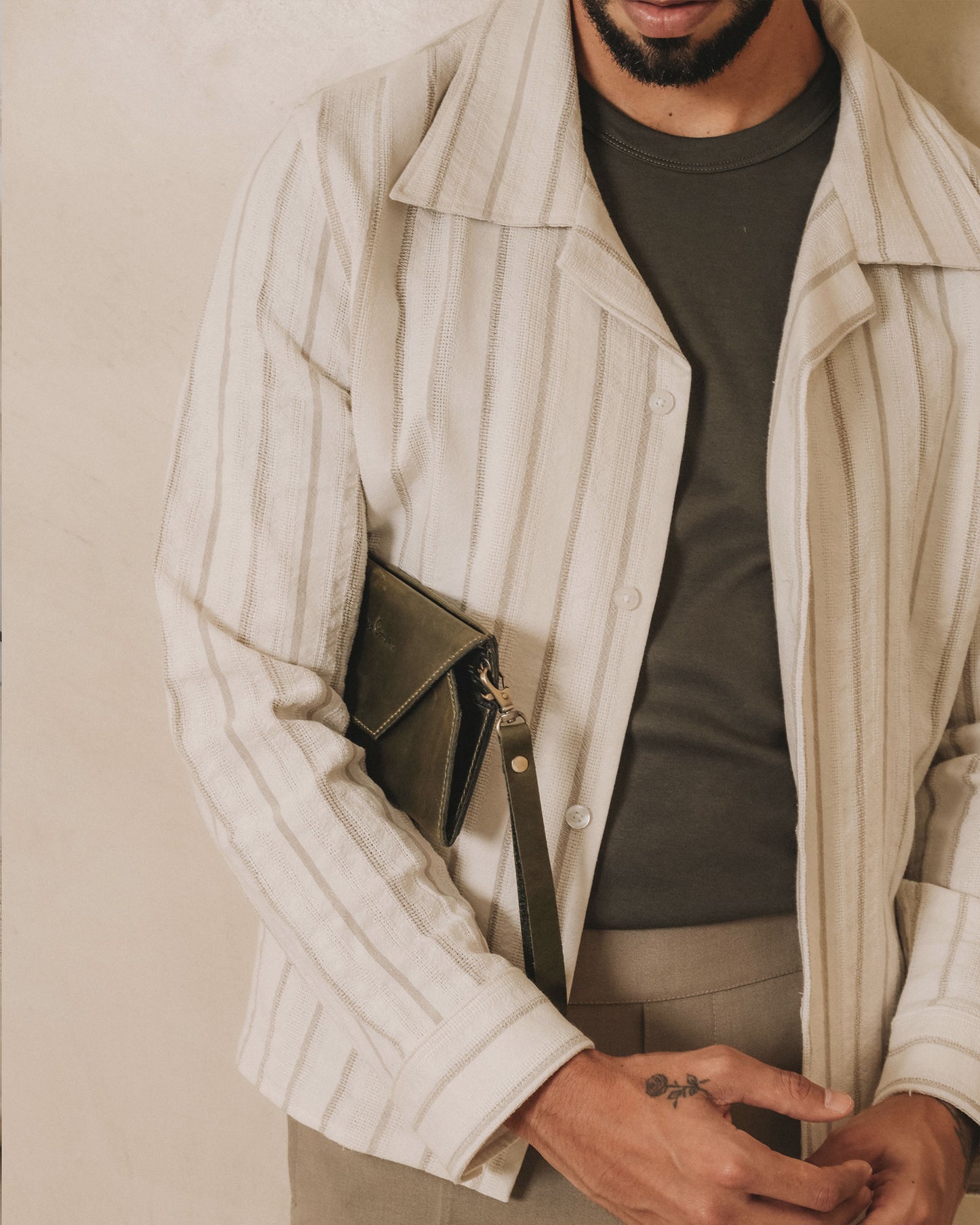 SOBRECAMISA DE LINO - PERLA/LINEAS BEIGE