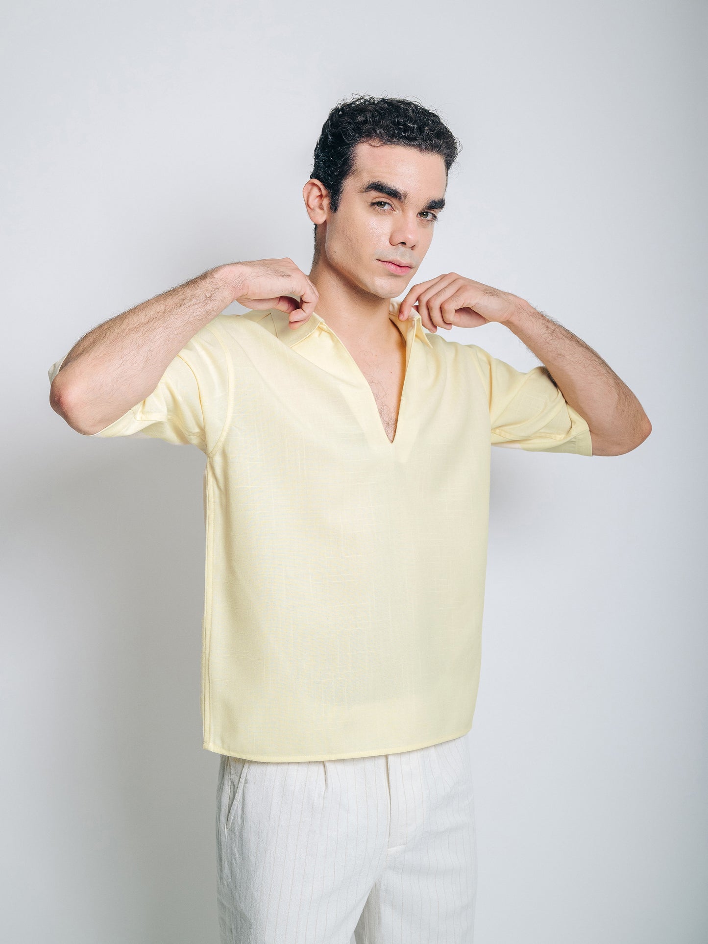 Camisa boxy de lino - amarillo pastel