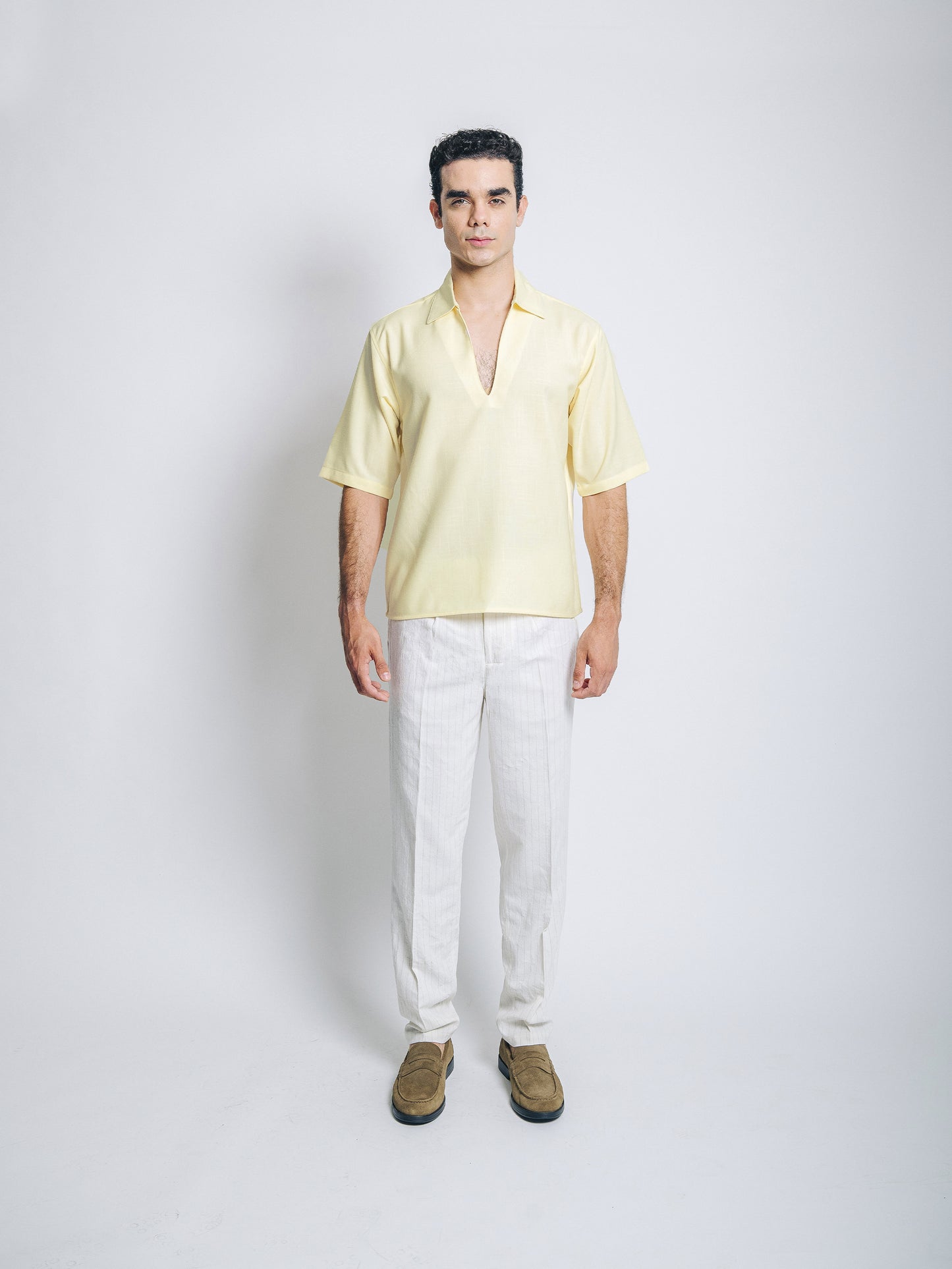 Camisa boxy de lino - amarillo pastel