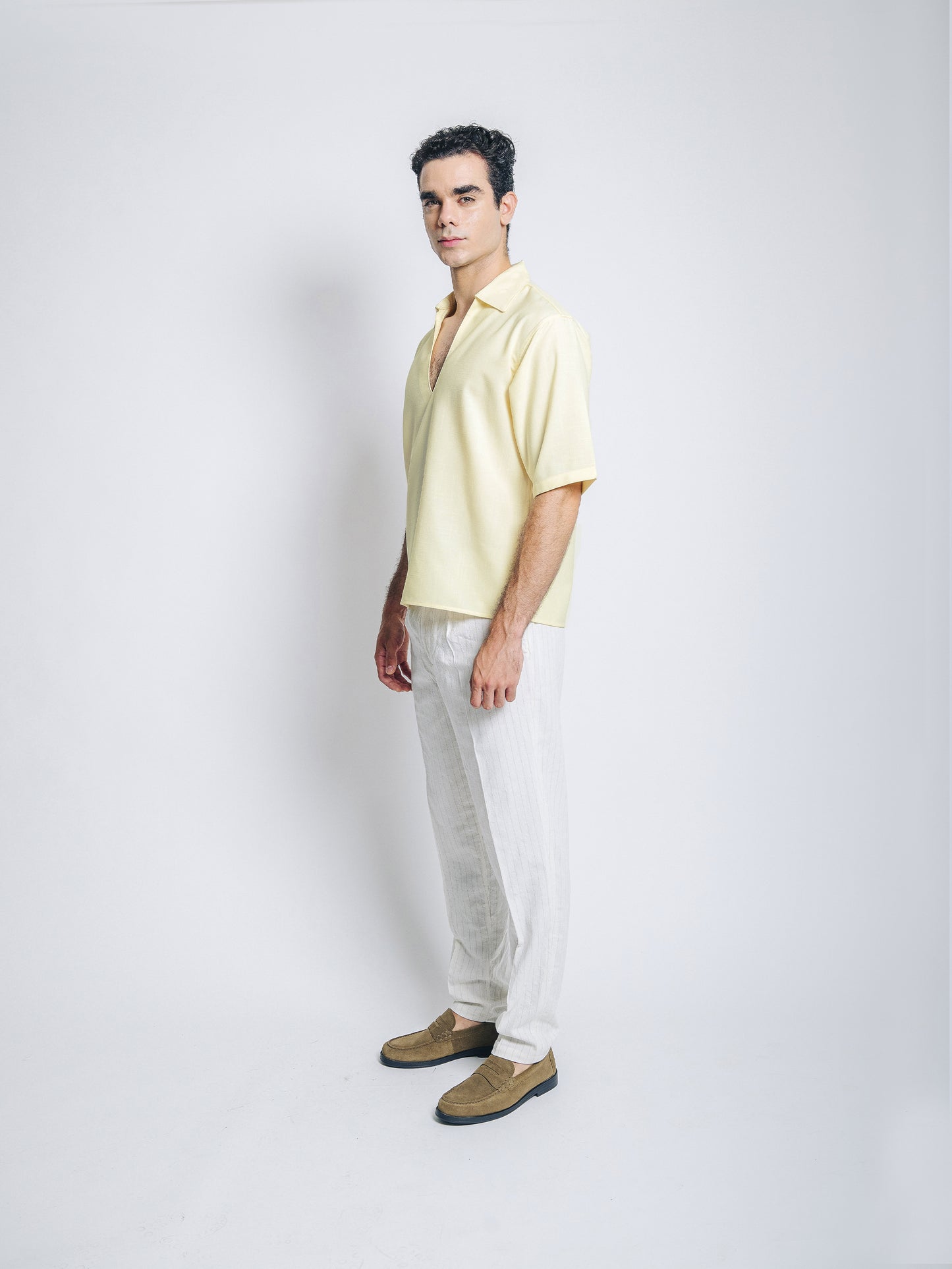 Camisa boxy de lino - amarillo pastel