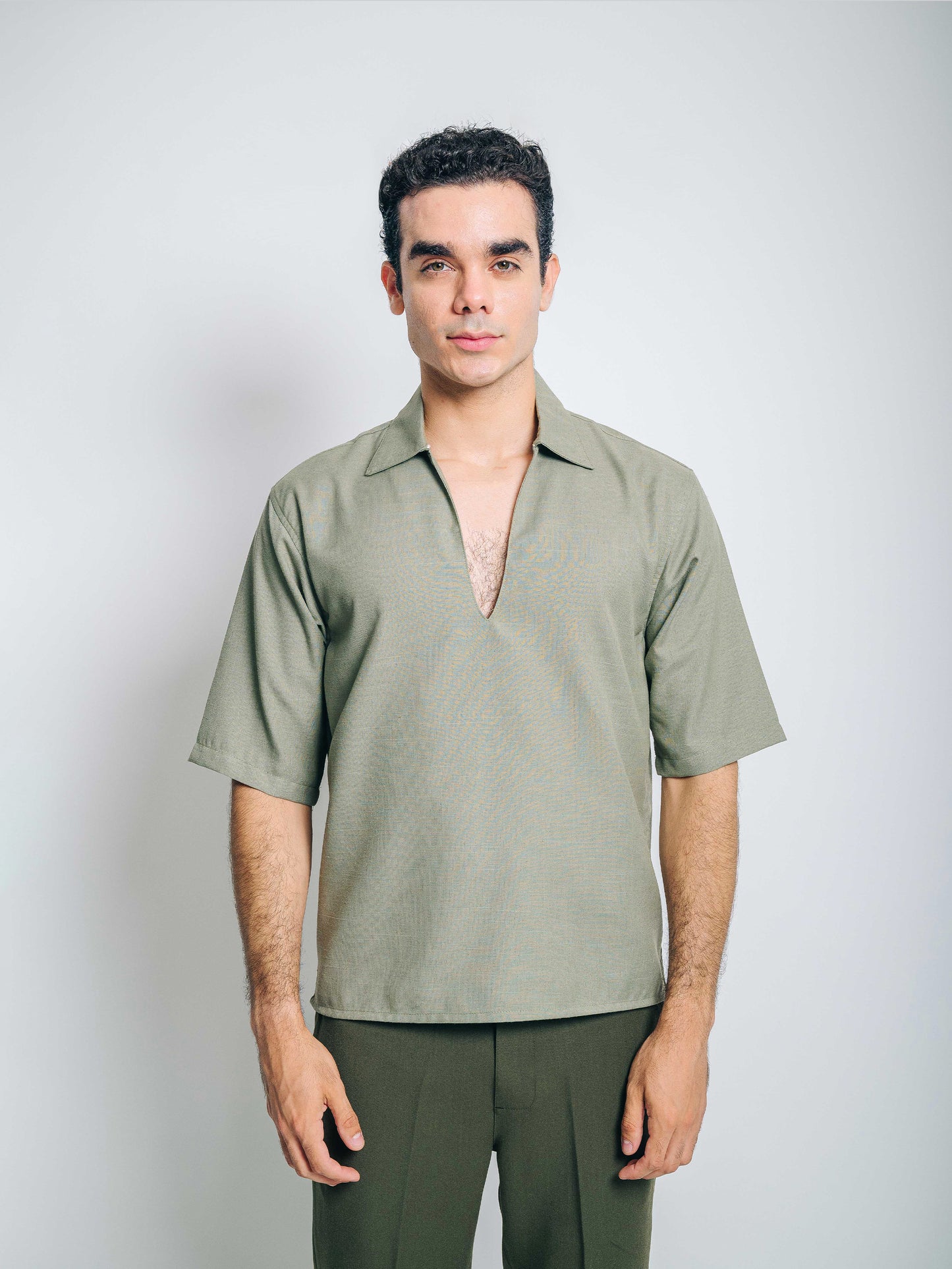 Camisa boxy de lino - pistacho
