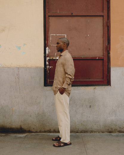 Camisa mezcla de lino - mármol marrón