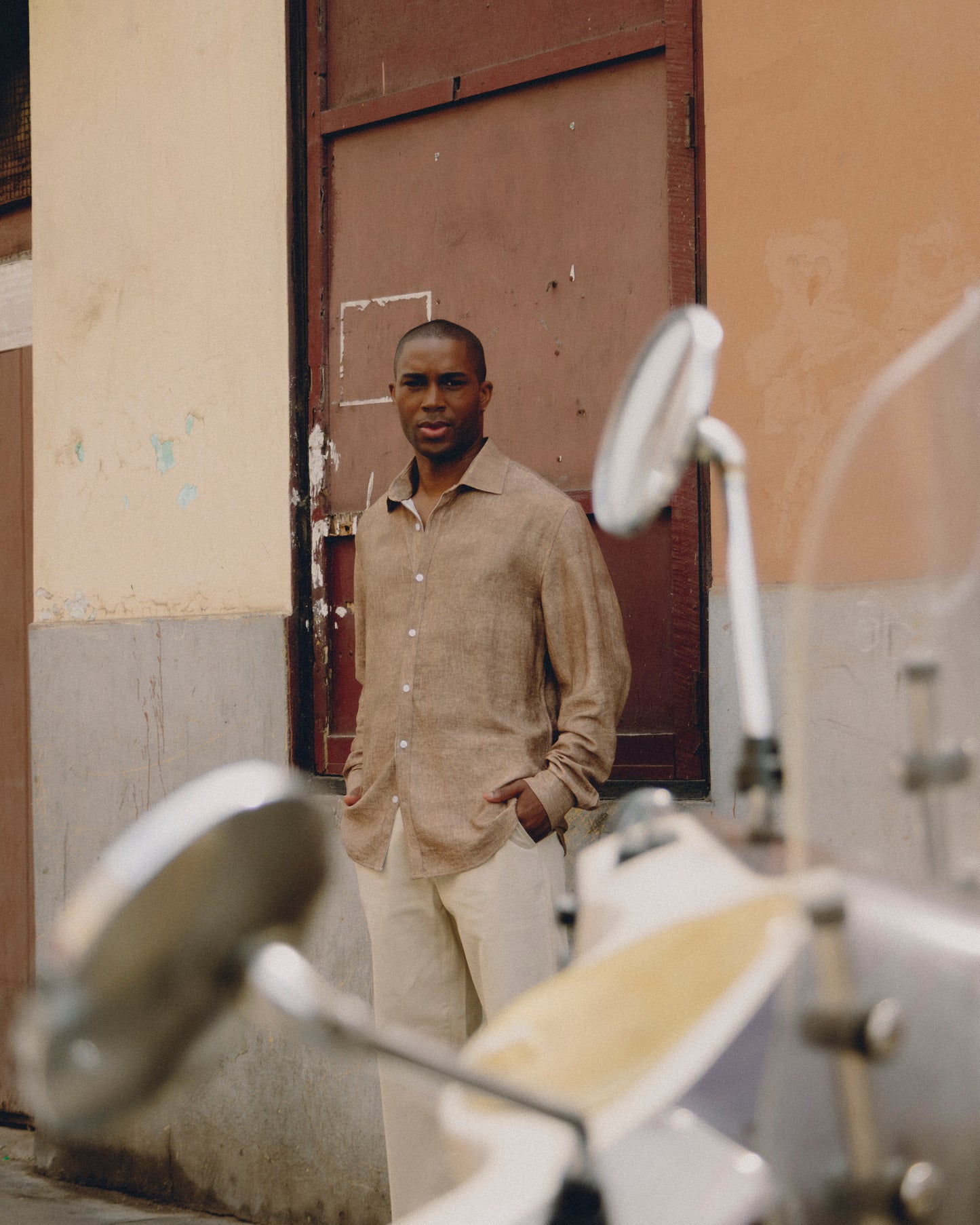 Camisa mezcla de lino - mármol marrón