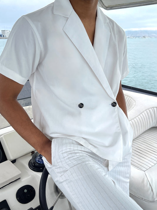 Chaqueta ligera de solapa cruzada - perla