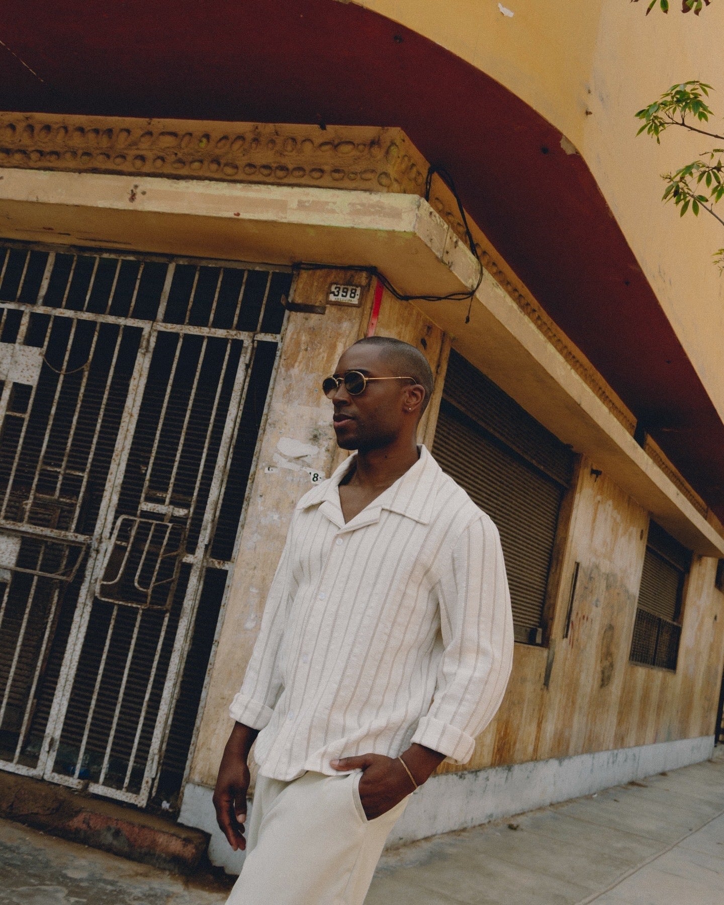 SOBRECAMISA DE LINO - PERLA/LINEAS BEIGE