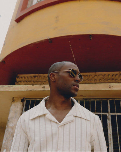 SOBRECAMISA DE LINO - PERLA/LINEAS BEIGE