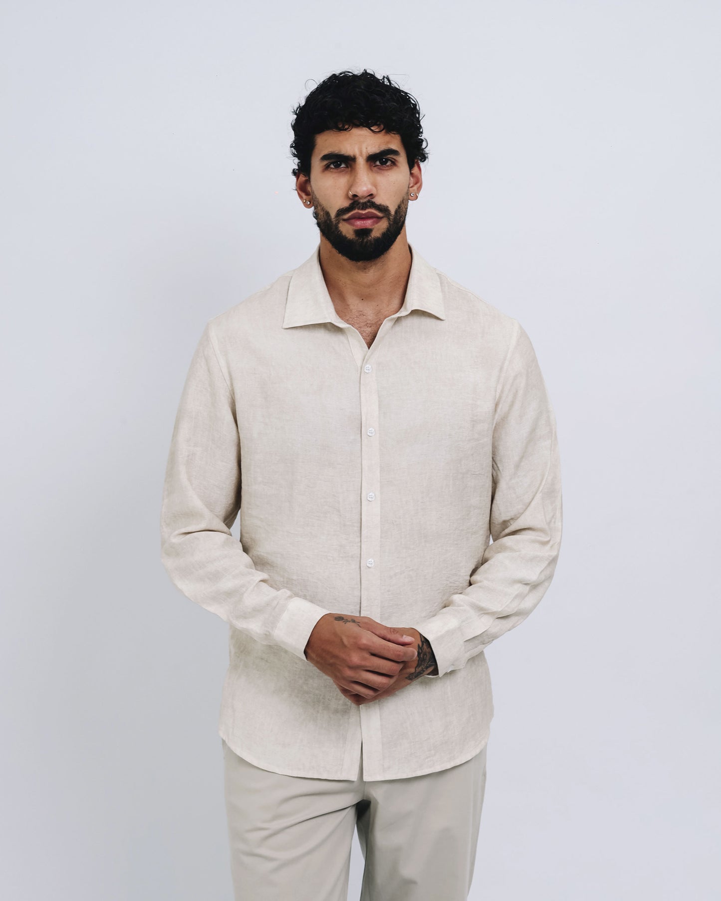 Camisa mezcla de lino - mármol crema