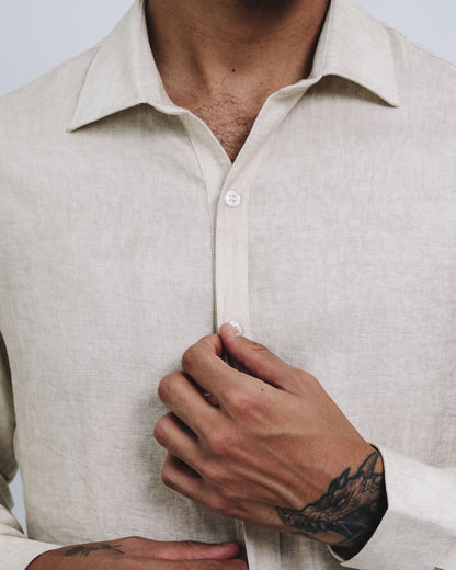 Camisa mezcla de lino - mármol crema