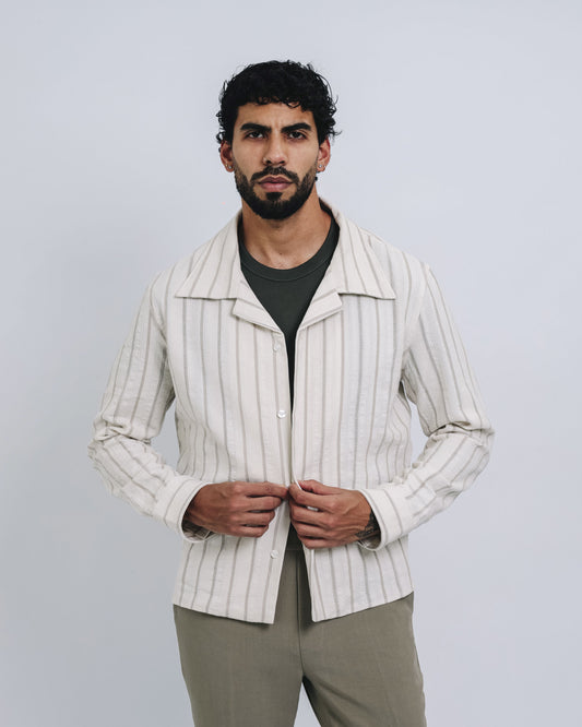 SOBRECAMISA DE LINO - PERLA/LINEAS BEIGE