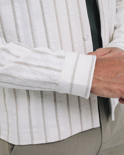 SOBRECAMISA DE LINO - PERLA/LINEAS BEIGE