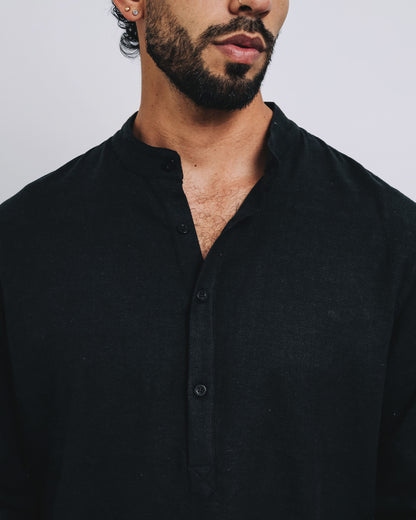 Camisa mao de lino - negro