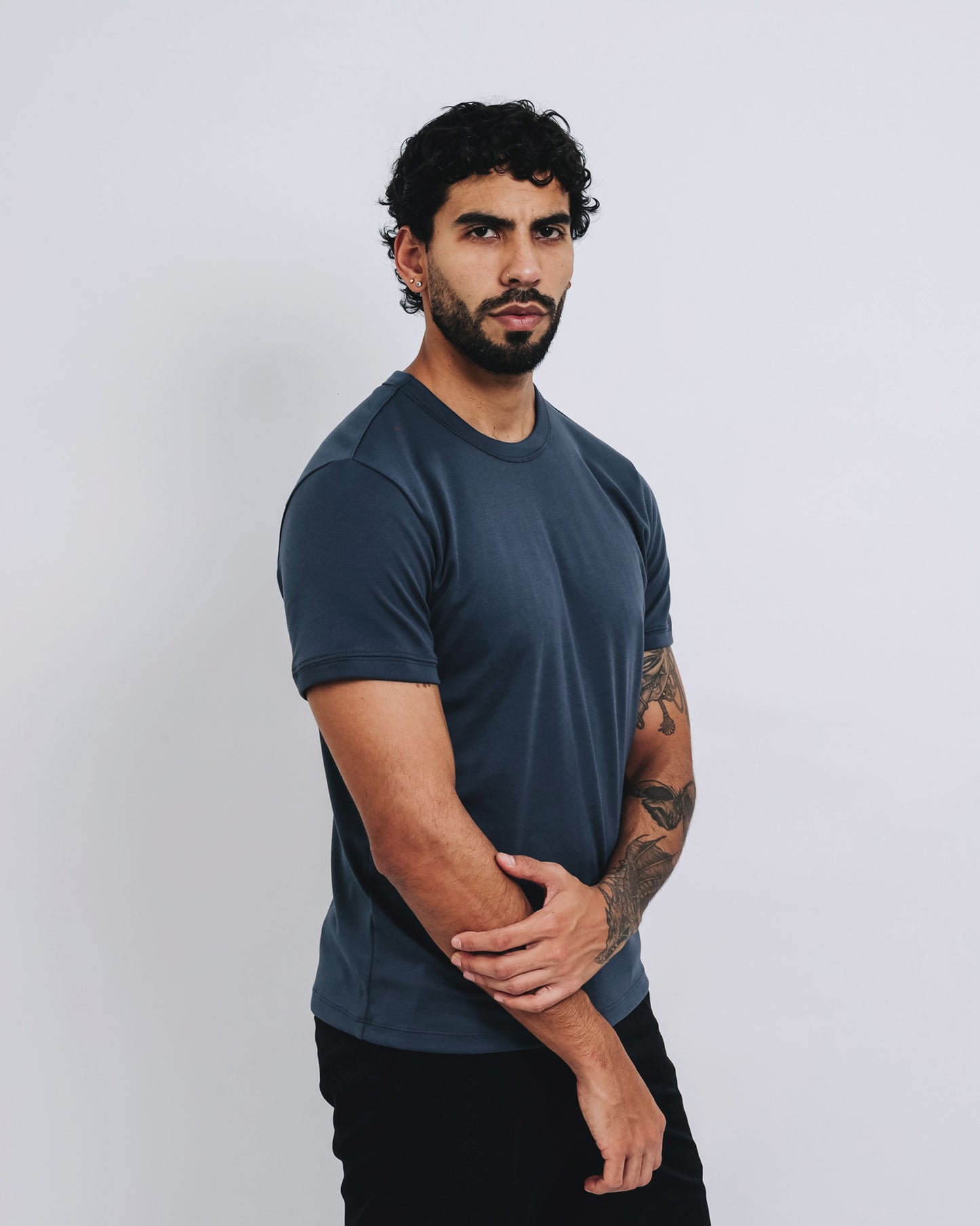 Camiseta básica de pima - azul acero