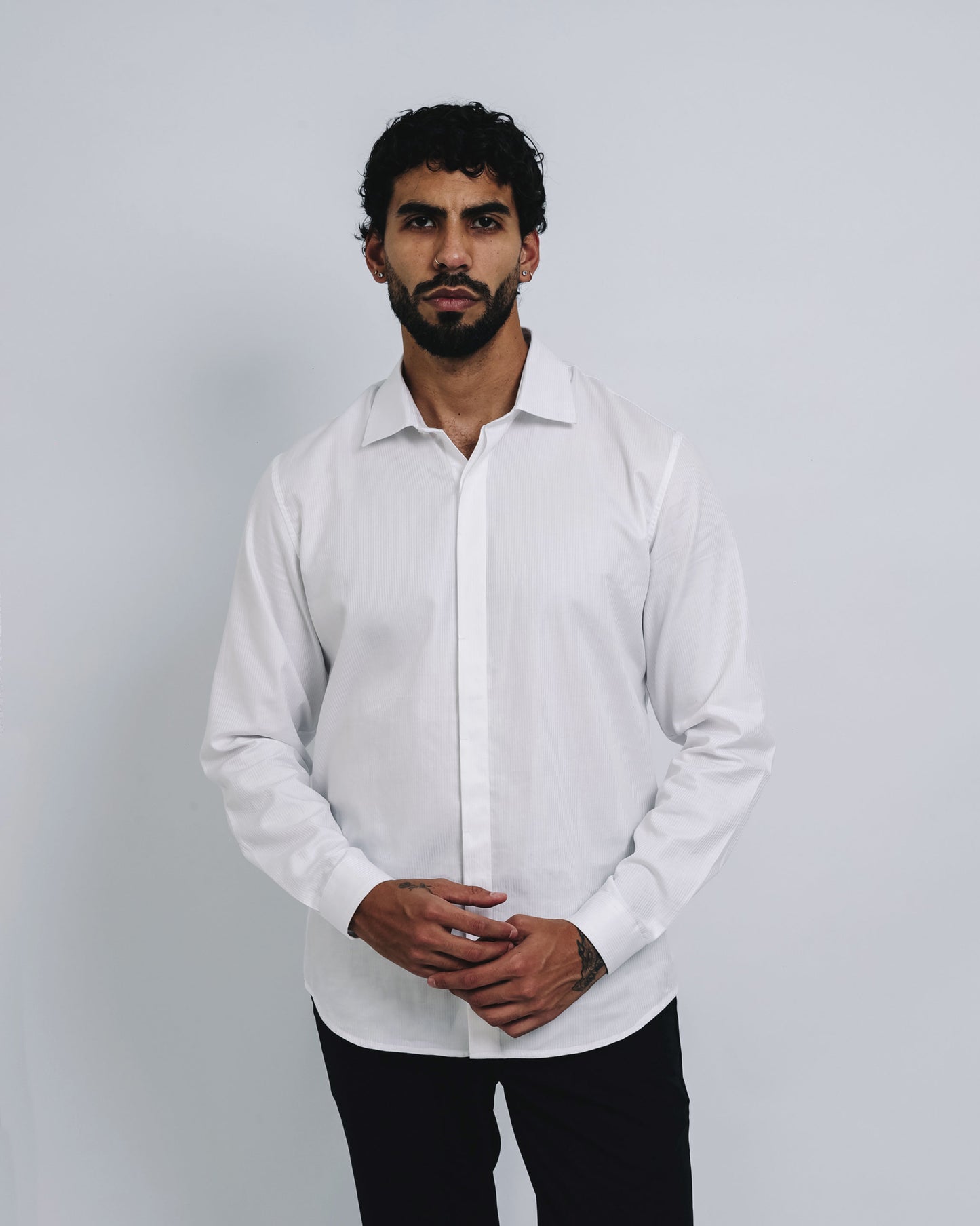 Camisa pechera francesa - blanco/lineas