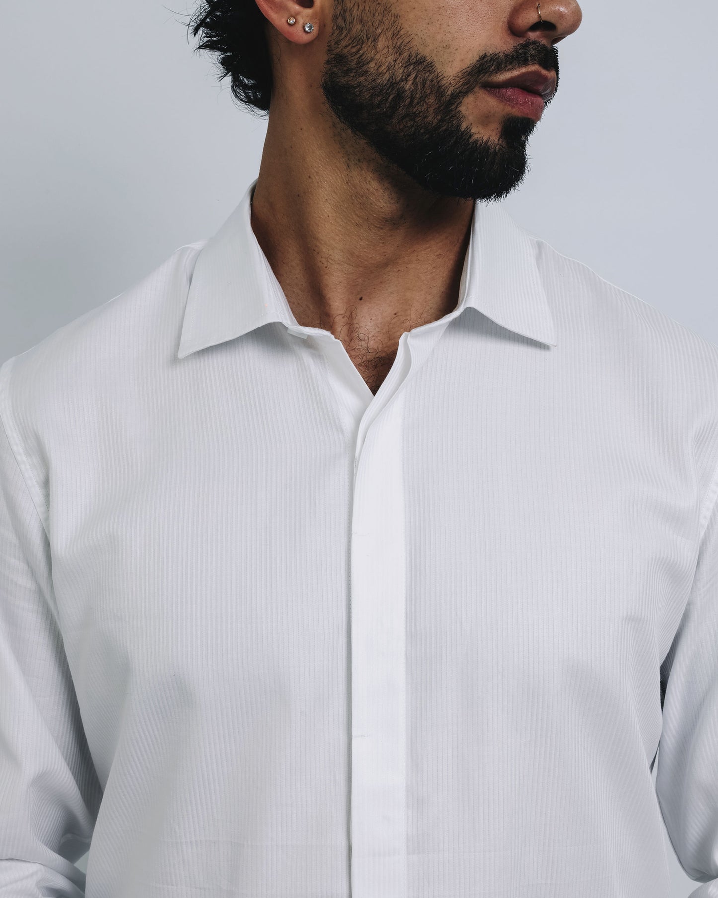 Camisa pechera francesa - blanco/lineas