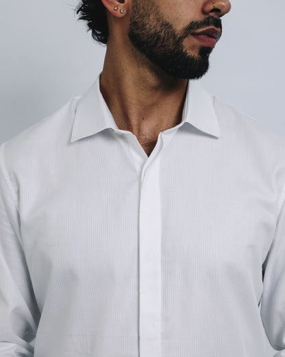 Camisa pechera francesa - blanco/lineas
