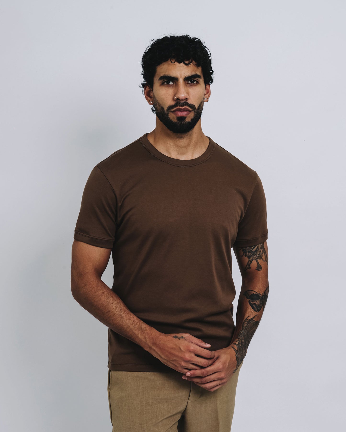 Camiseta básica de pima - beige oscuro