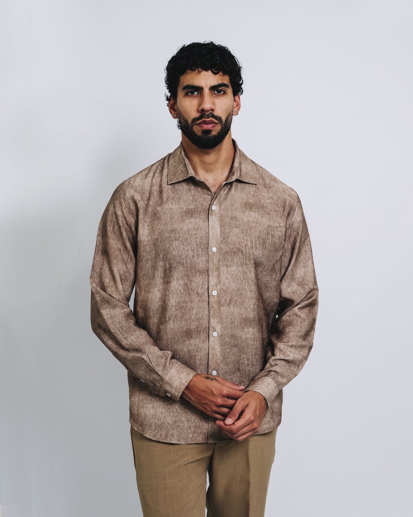 Camisa mezcla de lino - mármol marrón