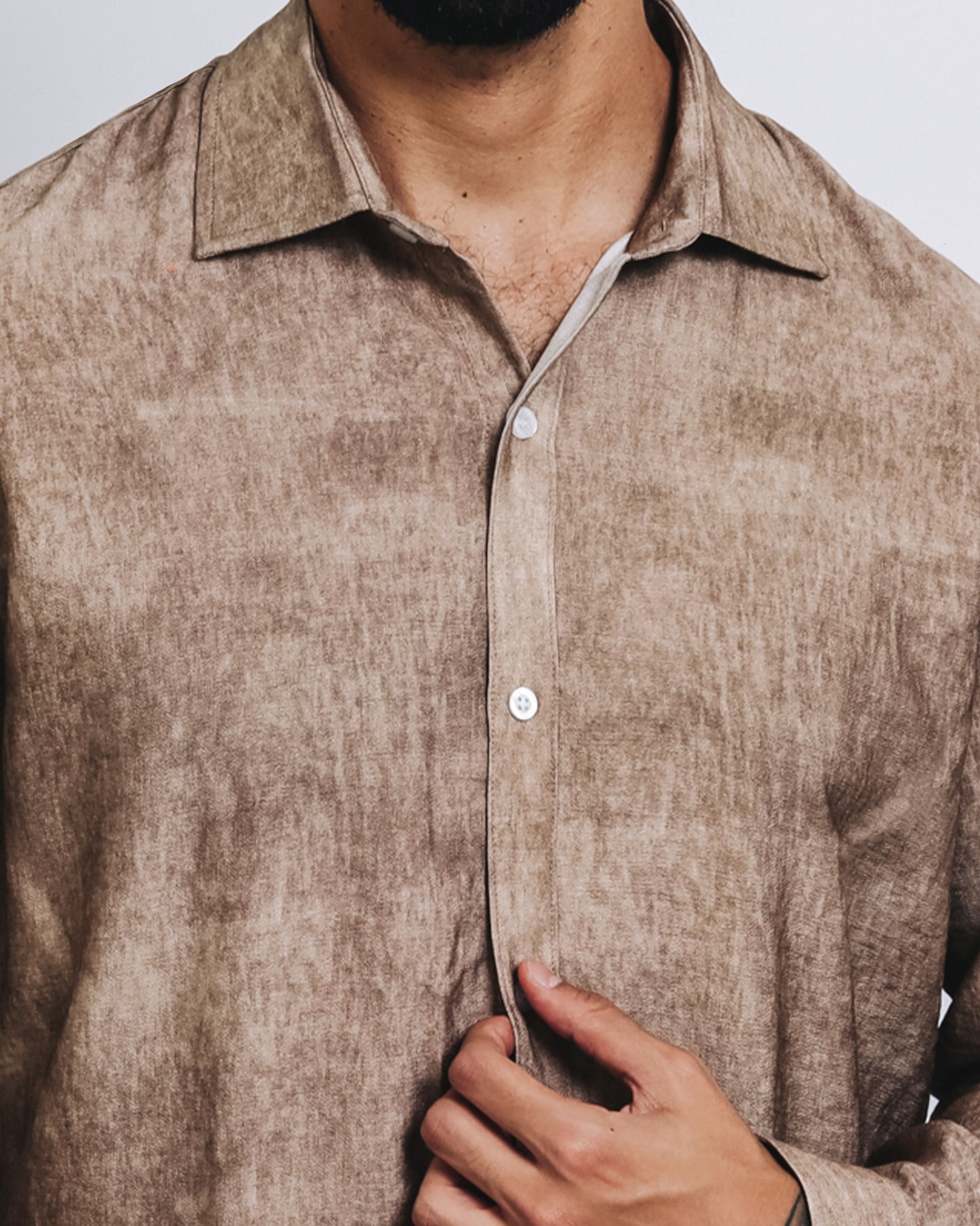 Camisa mezcla de lino - mármol marrón