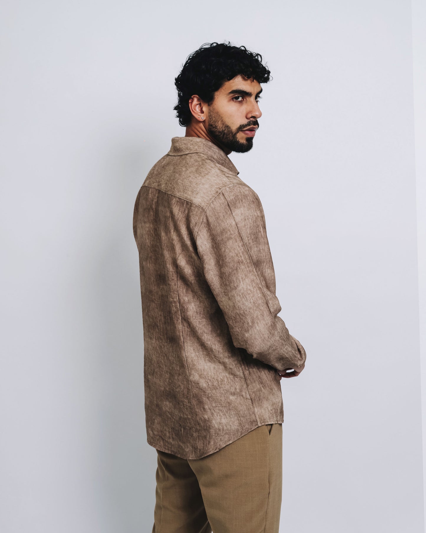 Camisa mezcla de lino - mármol marrón