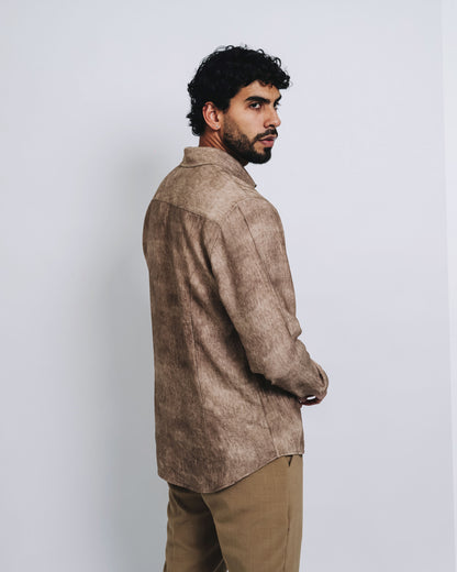 Camisa mezcla de lino - mármol marrón