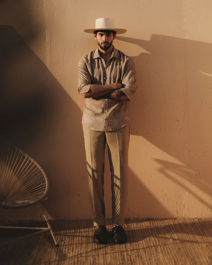 Camisa mezcla de lino - mármol marrón