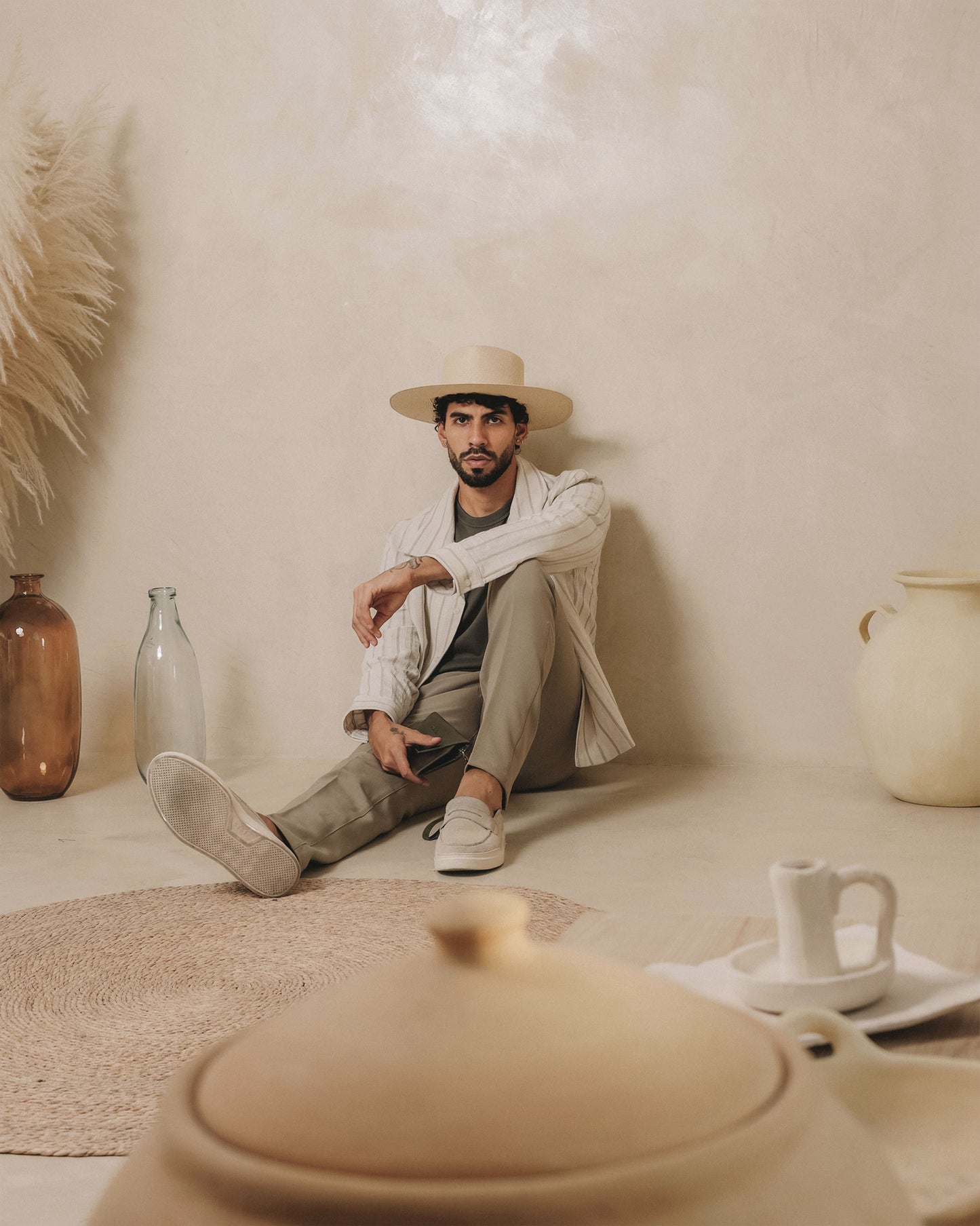 SOBRECAMISA DE LINO - PERLA/LINEAS BEIGE