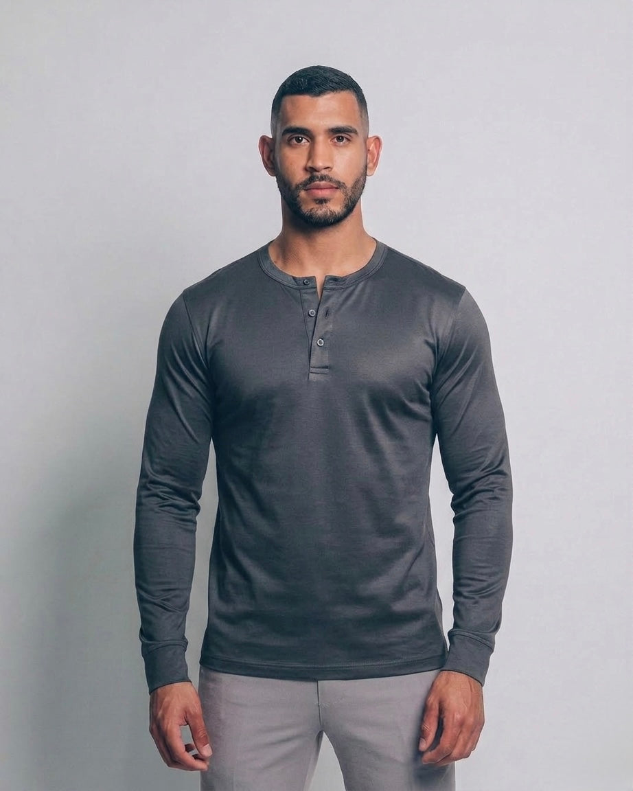 Camiseta henley de pima - gris grafito