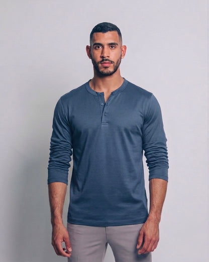 Camiseta henley de pima - azul acero