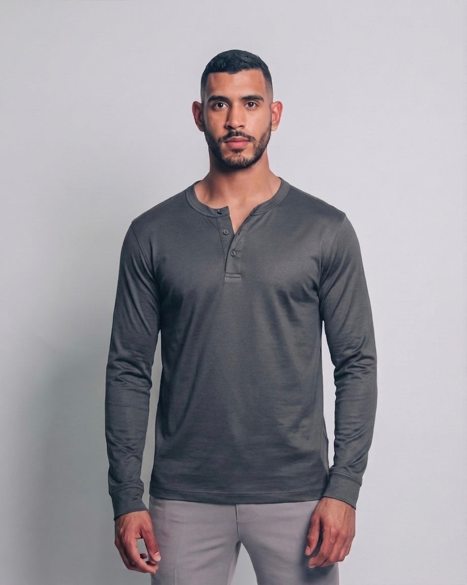Camiseta henley de pima - gris grafito