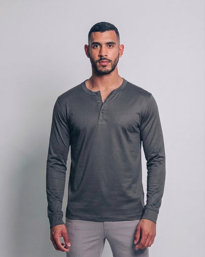 Camiseta henley de pima - gris grafito