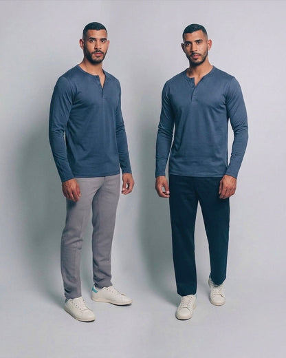 Camiseta henley de pima - azul acero