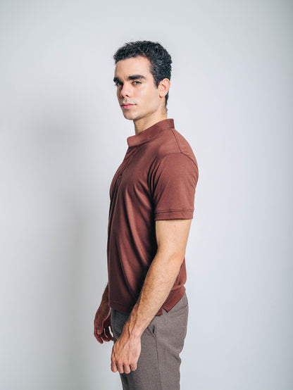 Polo cuello mao - marrón terracota