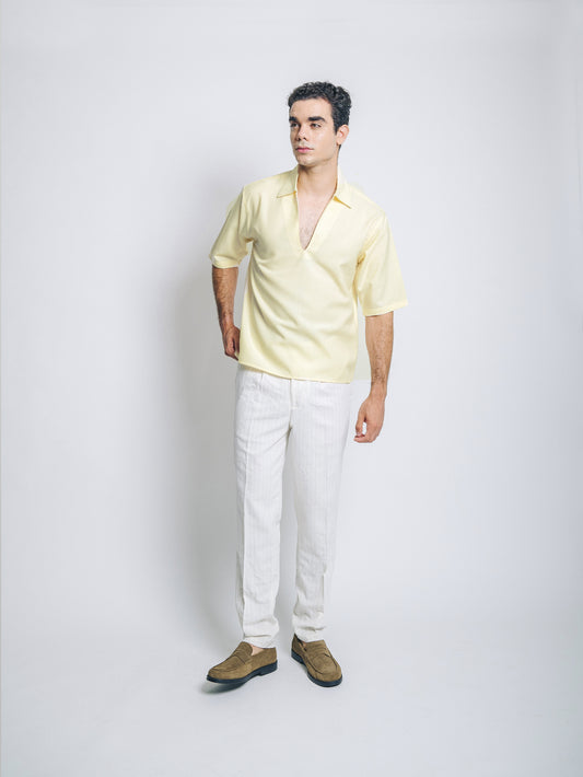Camisa boxy de lino - amarillo pastel