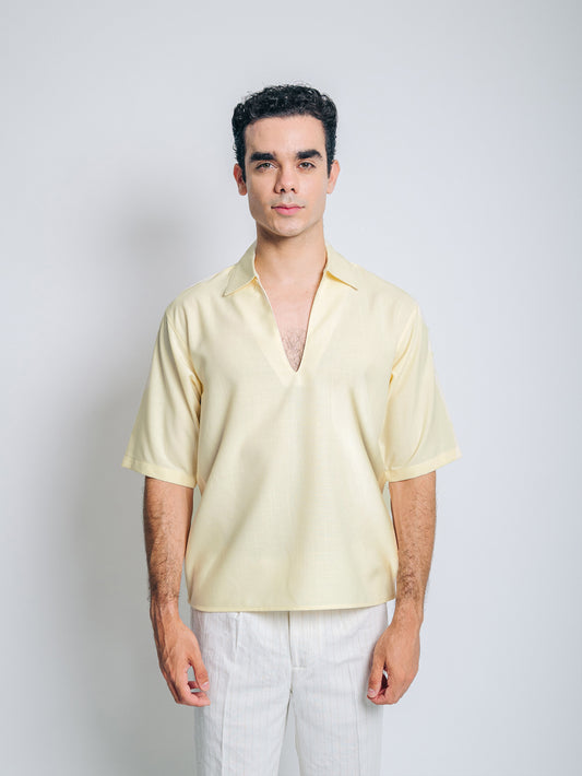Camisa boxy de lino - amarillo pastel