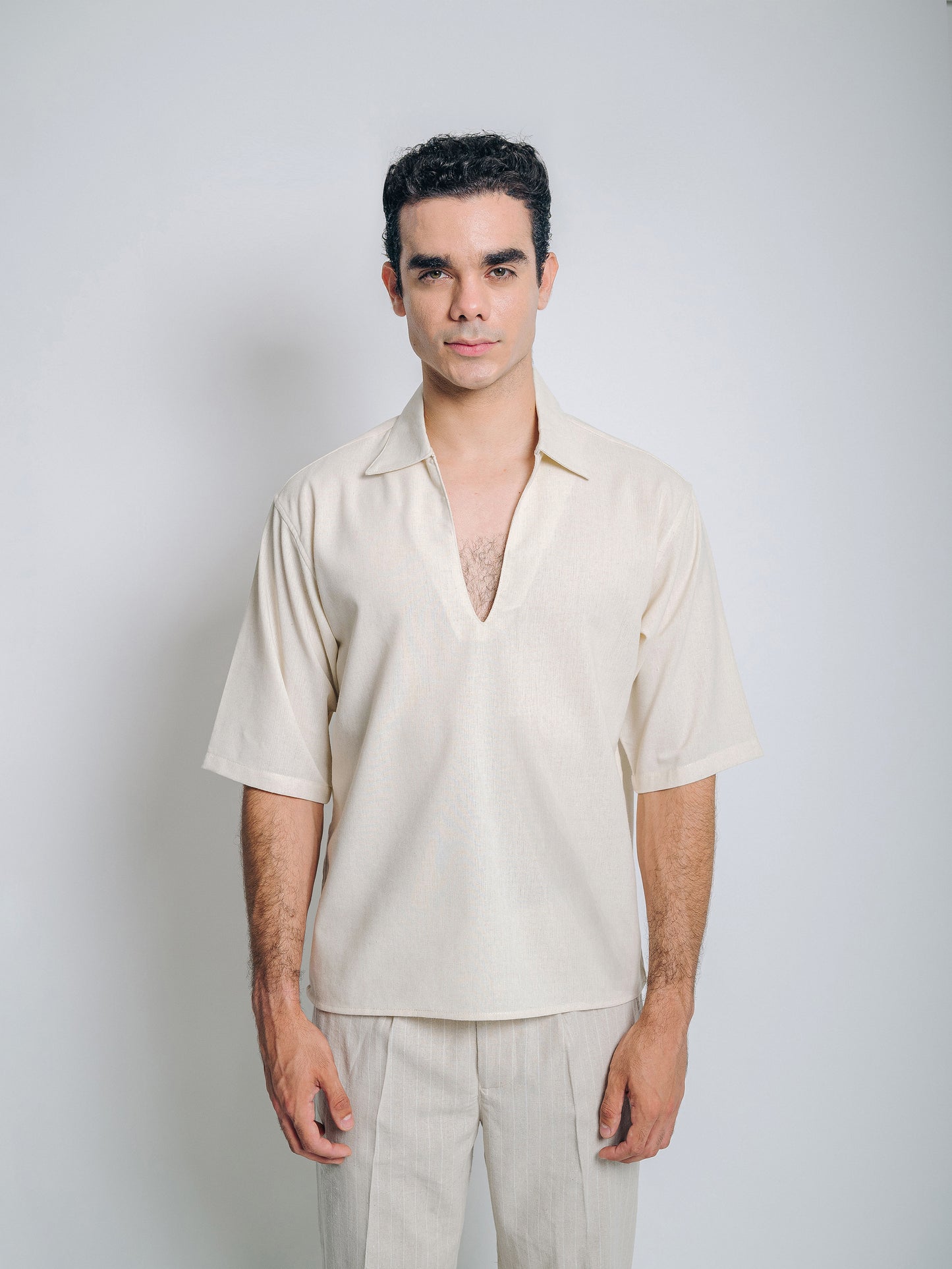 Camisa boxy de lino - crudo