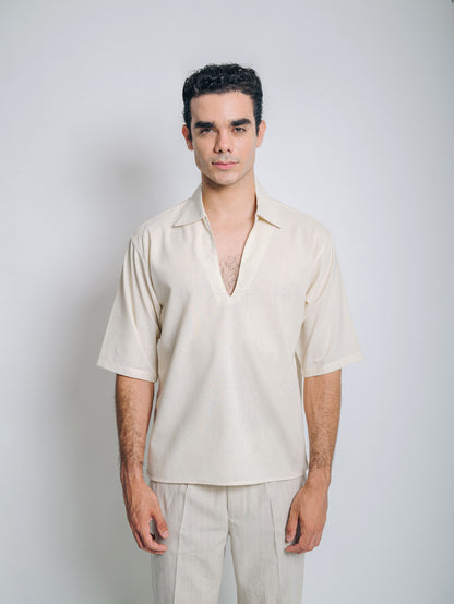 Camisa boxy de lino - crudo