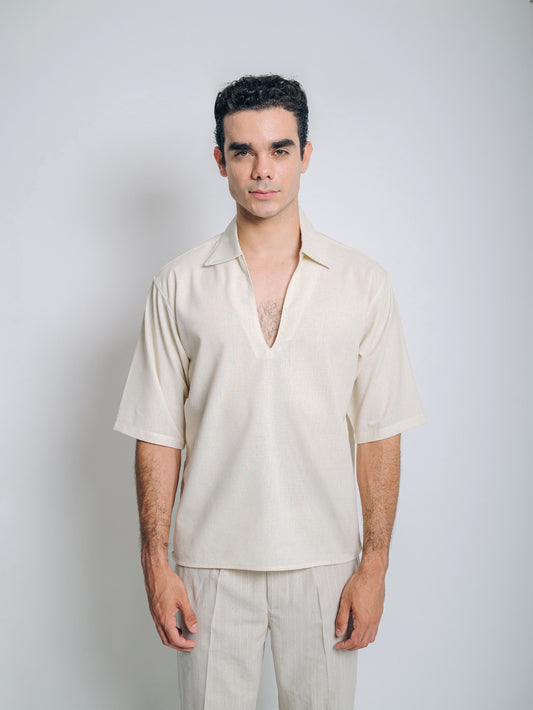 Camisa boxy de lino - crudo
