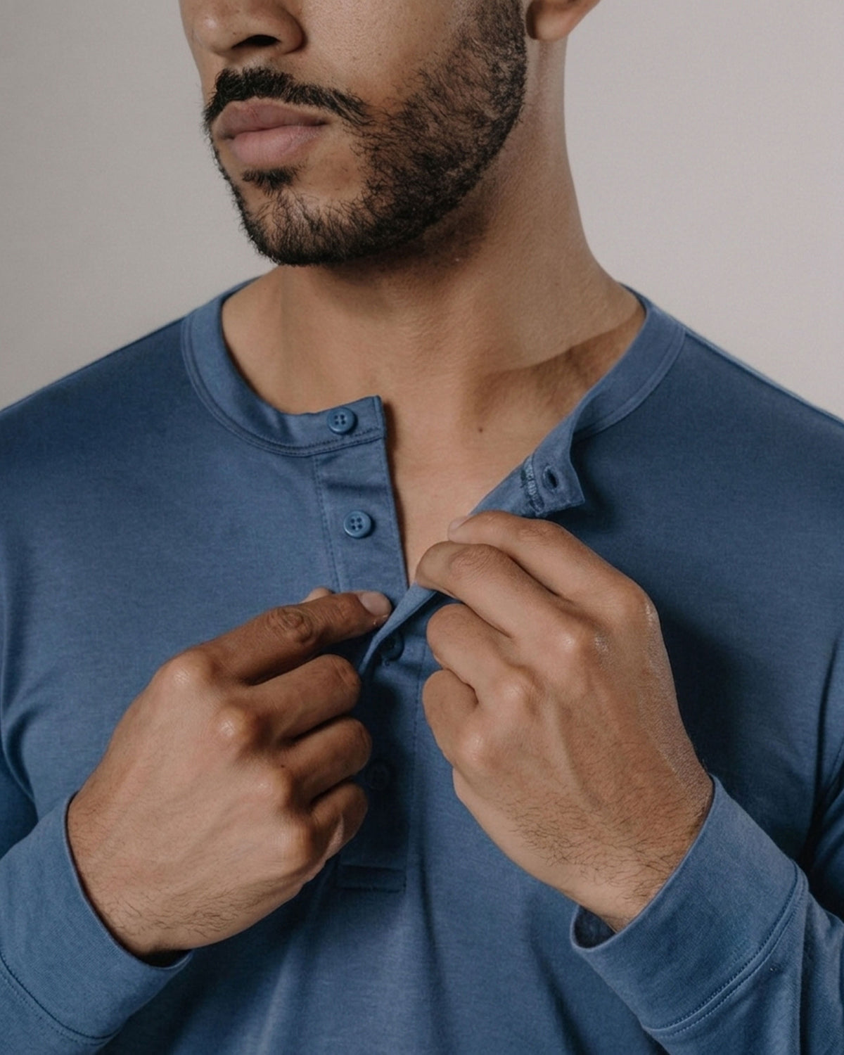Camiseta henley de pima — azul acero