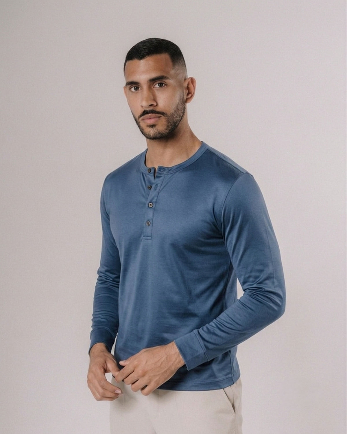Camiseta henley de pima — azul acero