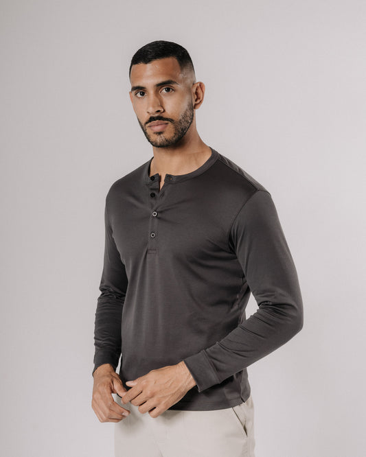 Camiseta henley de pima - gris grafito