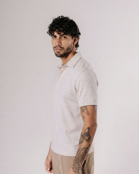 Polo de pima - white melange